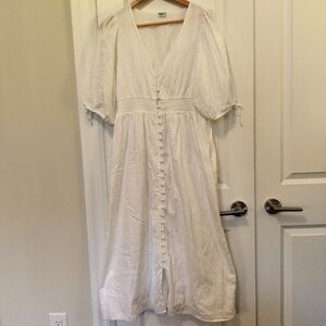 Anthropologie Bila77 100% Cotton Pure White Puff Sleeves Maxi Dress Size M
